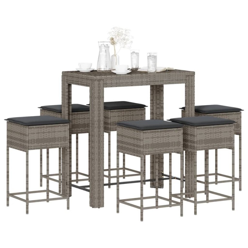 Ensemble de bar de jardin 7 pcs avec coussins gris poly rotin 513511513511