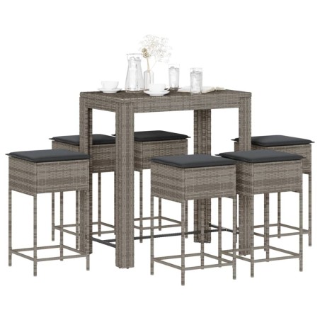 Ensemble de bar de jardin 7 pcs avec coussins gris poly rotin 513511513511