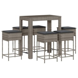 Ensemble de bar de jardin 7 pcs avec coussins gris poly rotin 513511513511
