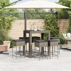 Ensemble de bar de jardin 7 pcs avec coussins gris poly rotin 513511513511