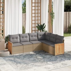 Salon de jardin avec coussins 6 pcs beige résine tressée 513514513514