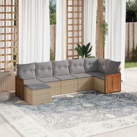 Salon de jardin avec coussins 7 pcs beige résine tressée 513517513517