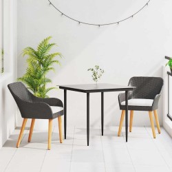 Ensemble de salle à manger pour jardin 3 pcs Noir polyrotin 513518513518
