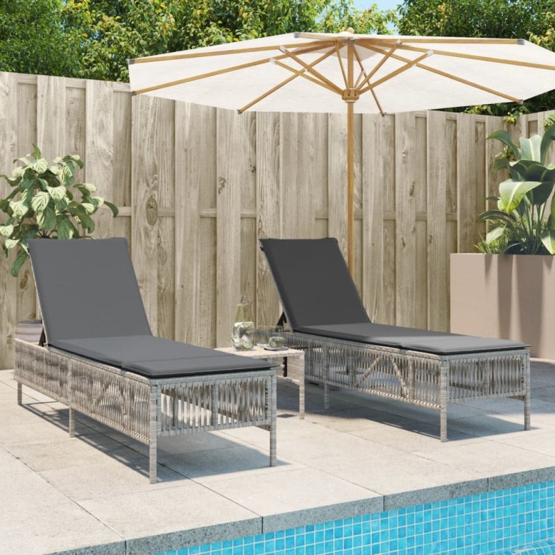 Chaises longues avec coussins lot de 2 gris résine tressée 513519513519
