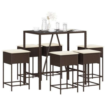 Ensemble de bar de jardin avec coussins 7 pcs marron poly rotin 513520513520