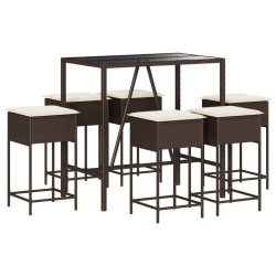 Ensemble de bar de jardin avec coussins 7 pcs marron poly rotin 513520513520