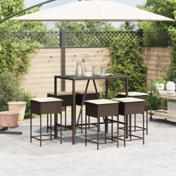 Ensemble de bar de jardin avec coussins 7 pcs marron poly rotin 513520513520