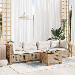 Salon de jardin avec coussins 5 pcs beige résine tressée 513522513522