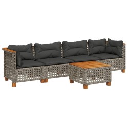 Salon de jardin 5 pcs avec coussins gris résine tressée 513523513523