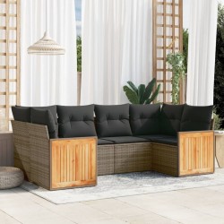 Salon de jardin 6 pcs avec coussins gris résine tressée 513532513532