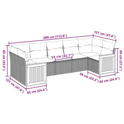 Salon de jardin 7 pcs avec coussins noir résine tressée 513533513533