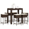 Ensemble de bar de jardin avec coussins 7 pcs marron poly rotin 513537513537
