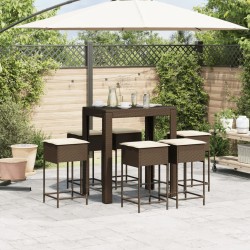 Ensemble de bar de jardin avec coussins 7 pcs marron poly rotin 513537513537