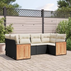 Salon de jardin 6 pcs avec coussins noir résine tressée 513538513538