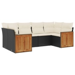 Salon de jardin 6 pcs avec coussins noir résine tressée 513538513538