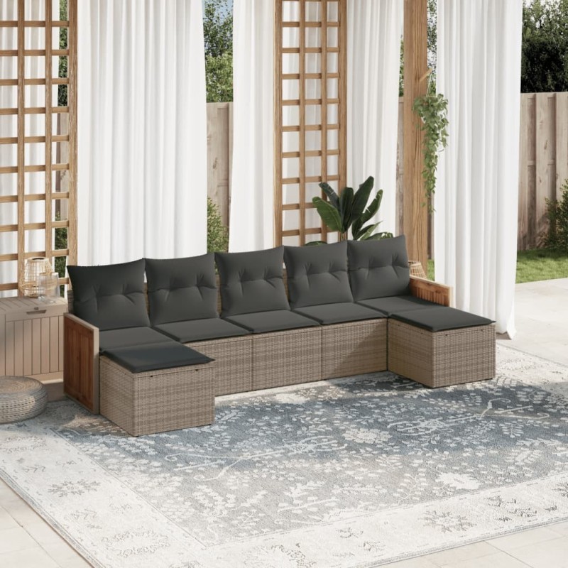 Salon de jardin avec coussins 7 pcs gris résine tressée 513539513539