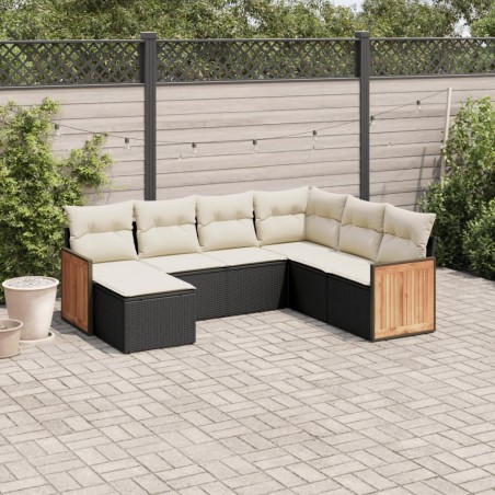 Salon de jardin 7 pcs avec coussins noir résine tressée 513540513540