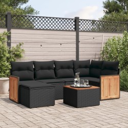 Salon de jardin 7 pcs avec coussins noir résine tressée 513542513542