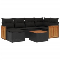 Salon de jardin 7 pcs avec coussins noir résine tressée 513542513542