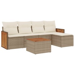 Salon de jardin avec coussins 6 pcs beige résine tressée 513544513544