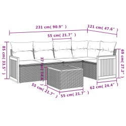 Salon de jardin avec coussins 6 pcs beige résine tressée 513547513547