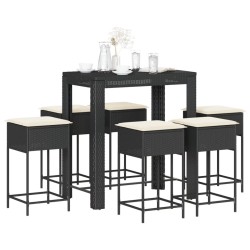 Ensemble de bar de jardin 7 pcs avec coussins noir poly rotin 513548513548