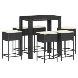Ensemble de bar de jardin 7 pcs avec coussins noir poly rotin 513548513548