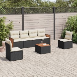 Salon de jardin 7 pcs avec coussins noir résine tressée 513549513549