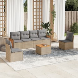 Salon de jardin avec coussins 7 pcs beige résine tressée 513551513551