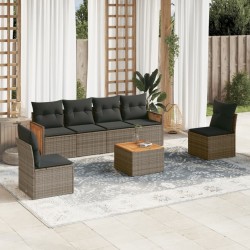 Salon de jardin avec coussins 7 pcs gris résine tressée 513552513552