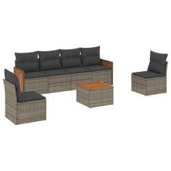 Salon de jardin avec coussins 7 pcs gris résine tressée 513552513552