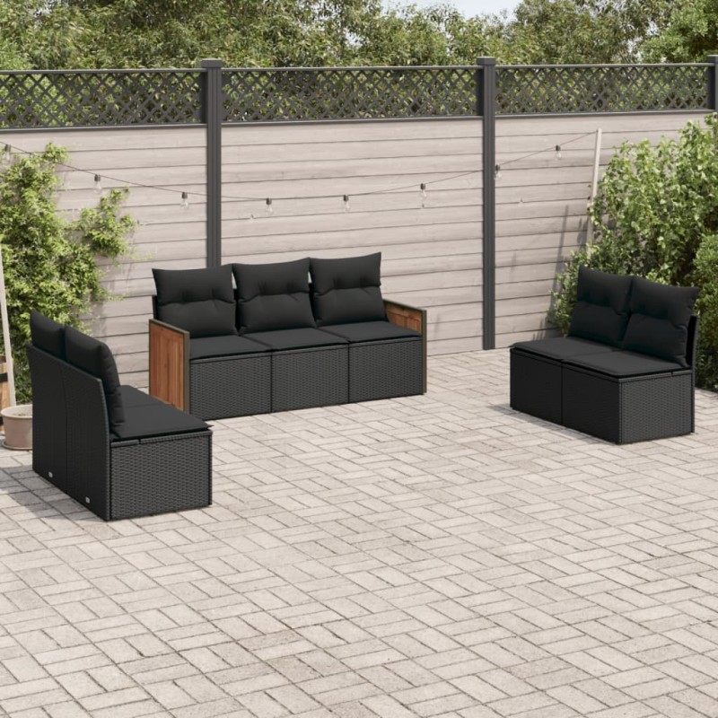 Salon de jardin 7 pcs avec coussins noir résine tressée 513553513553
