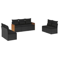 Salon de jardin 7 pcs avec coussins noir résine tressée 513553513553