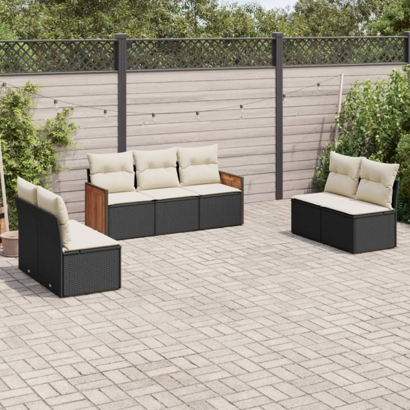 Salon de jardin 7 pcs avec coussins noir résine tressée 513554513554