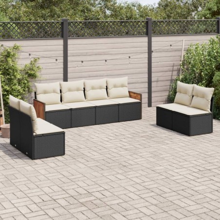 Salon de jardin 8 pcs avec coussins noir résine tressée 513555513555