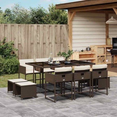 Ensemble à manger de jardin et coussins 11 pcs marron rotin 513556513556