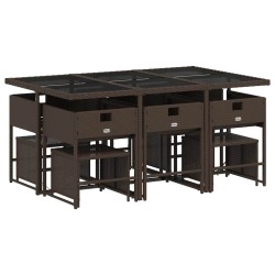 Ensemble à manger de jardin et coussins 11 pcs marron rotin 513556513556