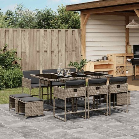Ensemble à manger de jardin 11pcs avec coussins gris poly rotin 513557513557