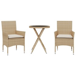 Ensemble de bistro avec coussins 3 pcs beige rotin et verre 513563513563
