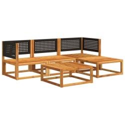 Ensemble de canapés de jardin 5 pièces avec coussins en bois d'acacia et rotin 513581513581