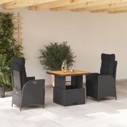 Ensemble à manger de jardin avec coussins 3 pcs Noir 513582513582