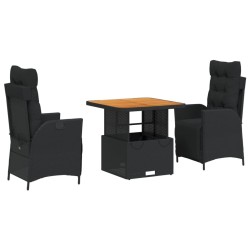 Ensemble à manger de jardin avec coussins 3 pcs Noir 513582513582