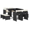 Ensemble à manger de jardin 9pcs coussins noir résine tressée 513585513585