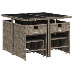Ensemble à manger de jardin 9 pcs coussins gris résine tressée 513586513586