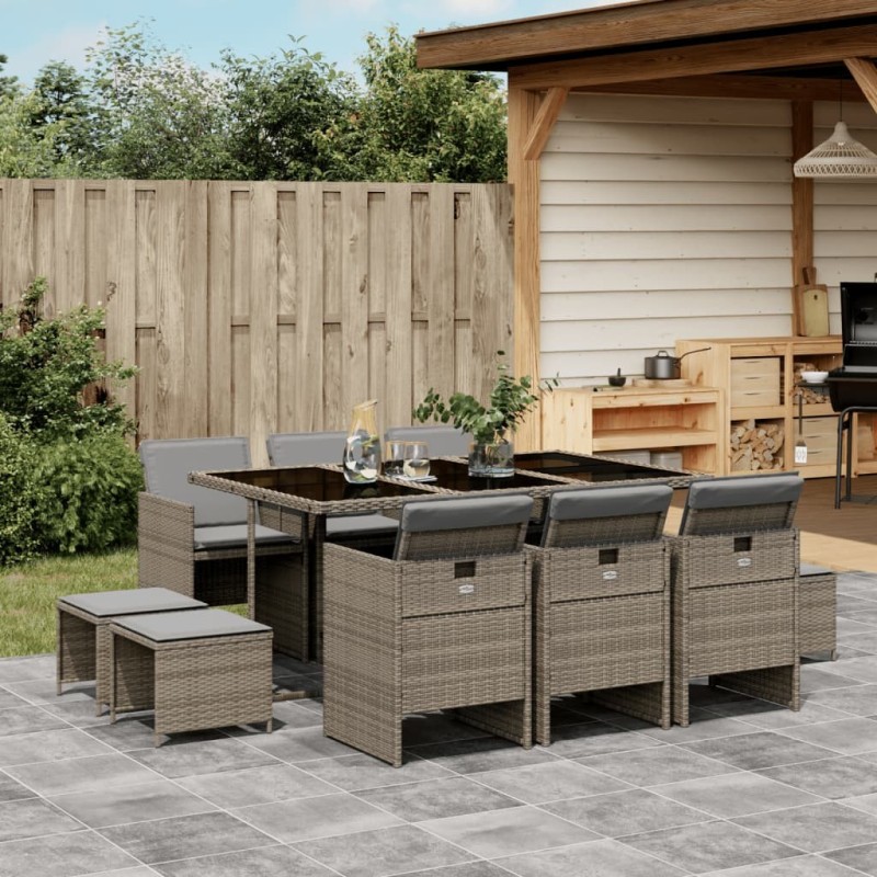 Ensemble à manger de jardin 11pcs avec coussins gris poly rotin 513587513587