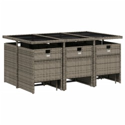 Ensemble à manger de jardin 11pcs avec coussins gris poly rotin 513587513587