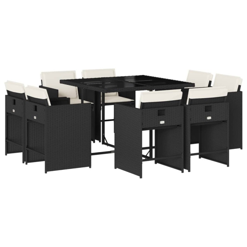 Ensemble à manger de jardin 9pcs coussins noir résine tressée 513588513588