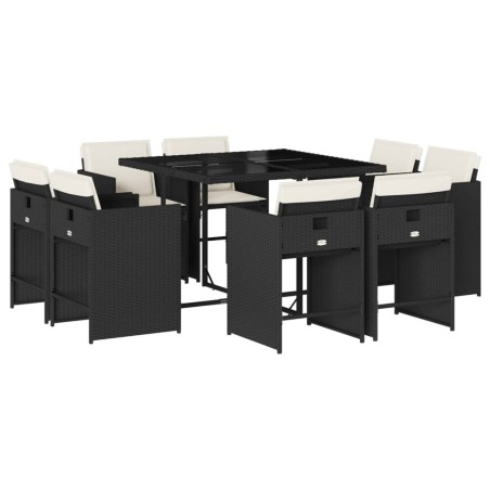 Ensemble à manger de jardin 9pcs coussins noir résine tressée 513588513588