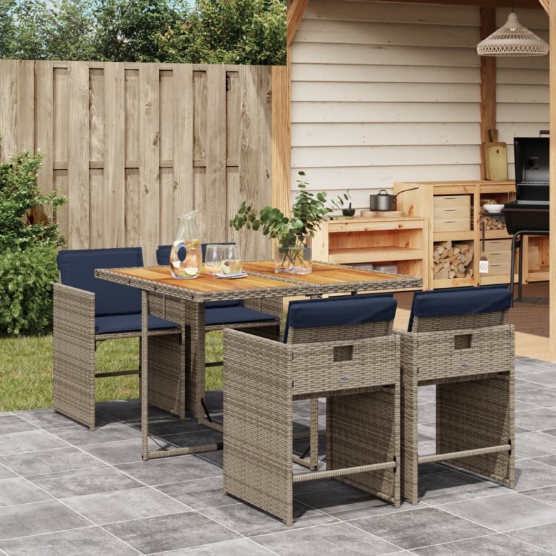 Ensemble à manger de jardin 5 pcs coussins gris résine tressée 513589513589