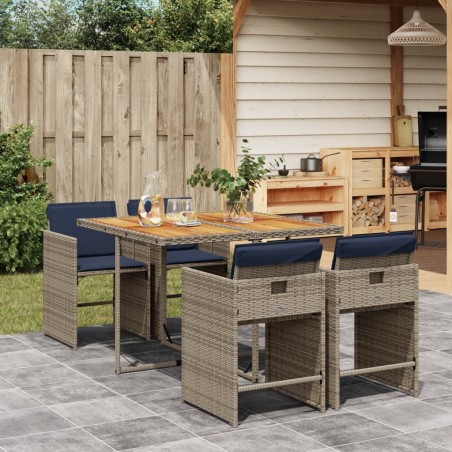 Ensemble à manger de jardin 5 pcs coussins gris résine tressée 513589513589